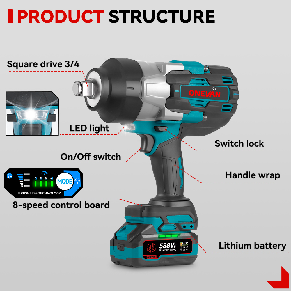 Torque Wrench - 1000W 전동 임팩트 렌치 무선 브러시리스