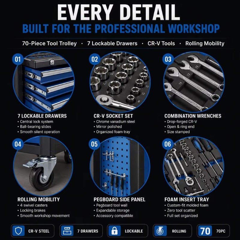 70개 부품으로 구성된 견고한 이동식 공구 수납장, 크 - Socket Set 리뷰 및 가격